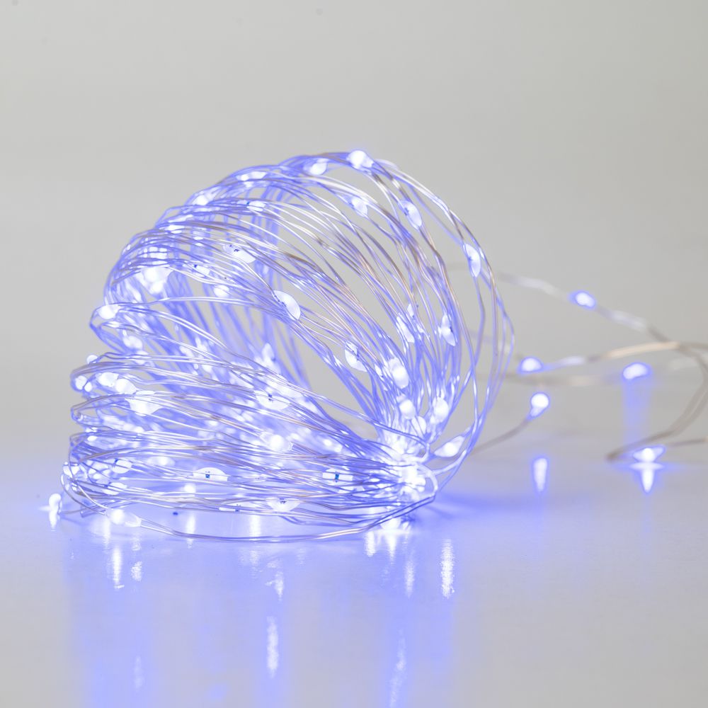 50LED БАТЕРИЯ МЕДНА ЖИЧНА НИЖА СВЕТЛО СРЕБРИСТО СИН СТАБИЛЕН 2.5M