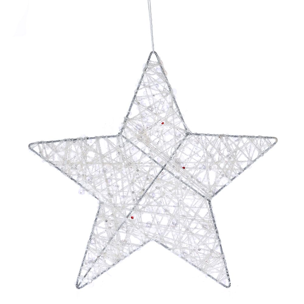 КОЛЕДЕН БЯЛ БЛЯСЪК ЗВЕЗДЕН ОРНАМЕНТ 20СМ