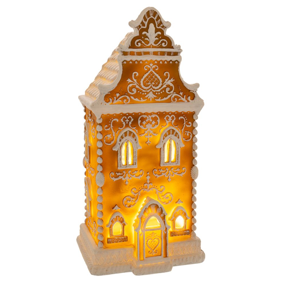 КЪЩИЧКА ЗА КОЛЕДНА СМОЛА ДЖИНДЖИНФИЛЕН КАФЯВО БЯЛ С LED 17X14X34CM