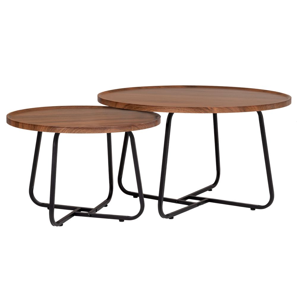 КОМПЛЕКТ 2 КАФЯВИ КРЪГЛИ МАСИ ОТ MDF С ЧЕРНИ МЕТАЛНИ КРАКА Ф60X39 СМ Φ70Χ46 СМ
